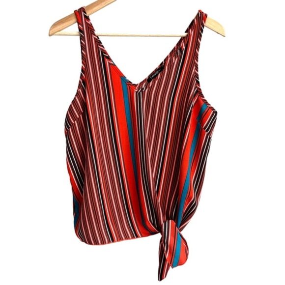 George Tops - George Striped V Neck Tank Top With Side Knot Tie-Up - Medium